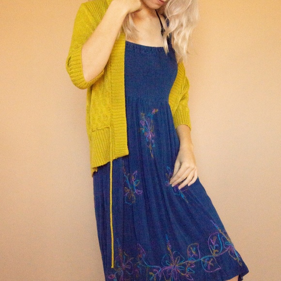 90s Rainbow Embroidered Smocked Summer Babydoll Dress - Picture 4 of 16